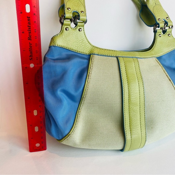 Cole Haan Megan Handbag Green Blue Cream Leather Purse Small - Picture 5 of 11